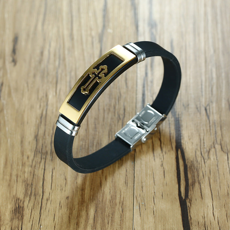 Silicone Bracelet with Rock Style Cross Design